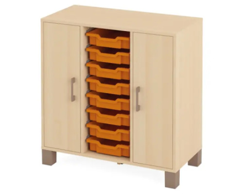 Cabinet with shelves, doors and 8 containers. Birch. Fresh Collection