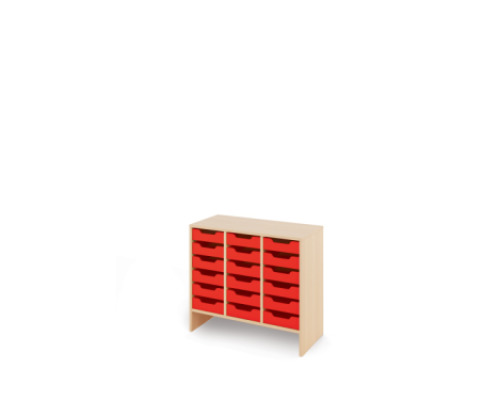 Storage Unit M with shallow wooden trays - Red