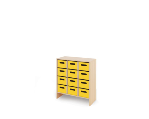 Storage Unit L with deep wooden trays - Yellow