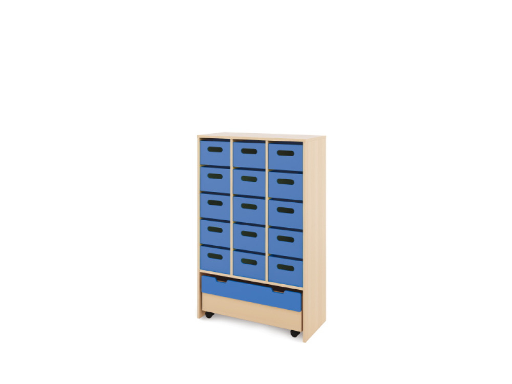 Storage Unit XL with deep wooden trays + container - Blue