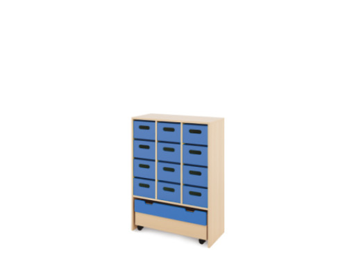 Storage Unit X with deep cardboard trays + container - Blue