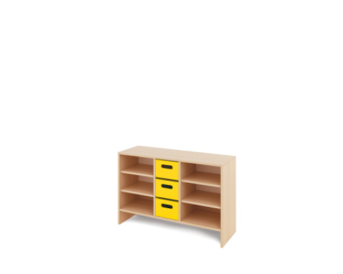 Storage Unit M with shelves + deep cardboard trays - Yellow