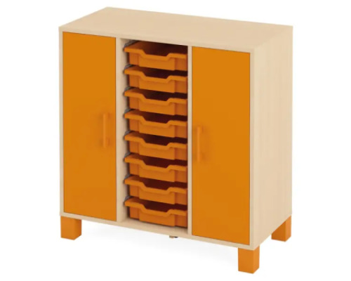 Cabinet with shelves, doors and 8 containers. Orange. Fresh Collection