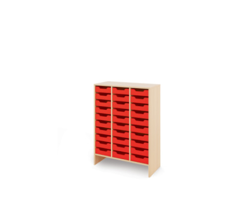 Storage Unit X with shallow cardboard trays - Red