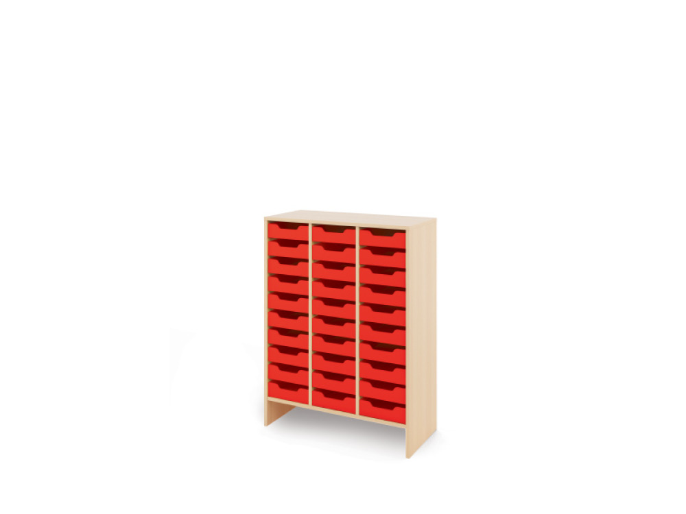 Storage Unit X with shallow cardboard trays - Red