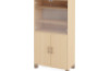 A tall wardrobe with shelves, glass doors and a door with a lock. Birch. Fresh Collection
