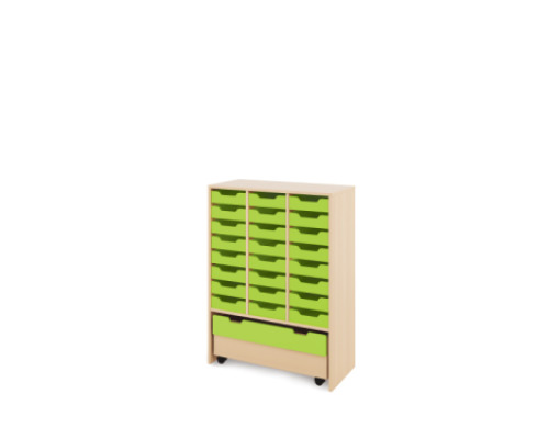 Storage Unit X with shallow wooden trays + container - Green