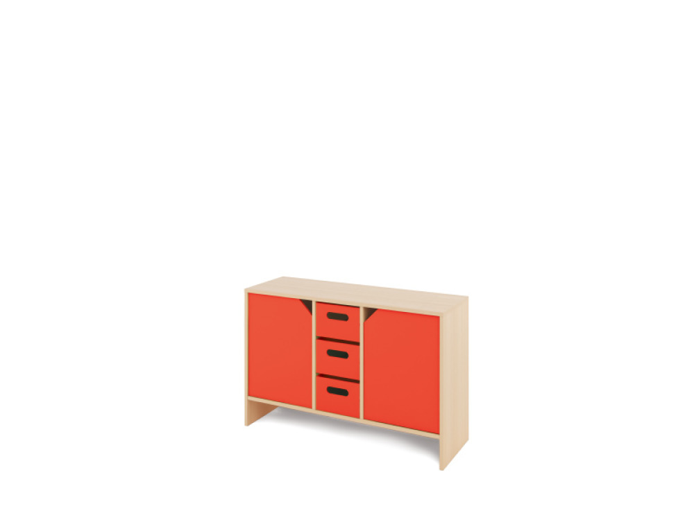Storage Unit M with shelves and doors + deep cardboard trays - Red