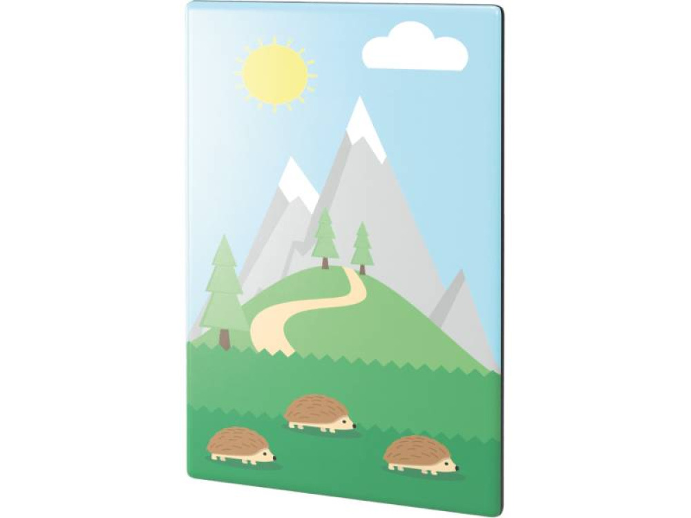Forest wall panel. Mountains with hedgehogs