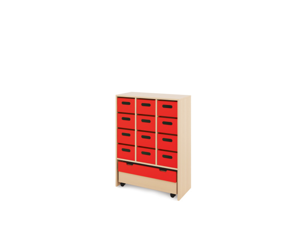 Storage Unit X with deep wooden trays + container - Red
