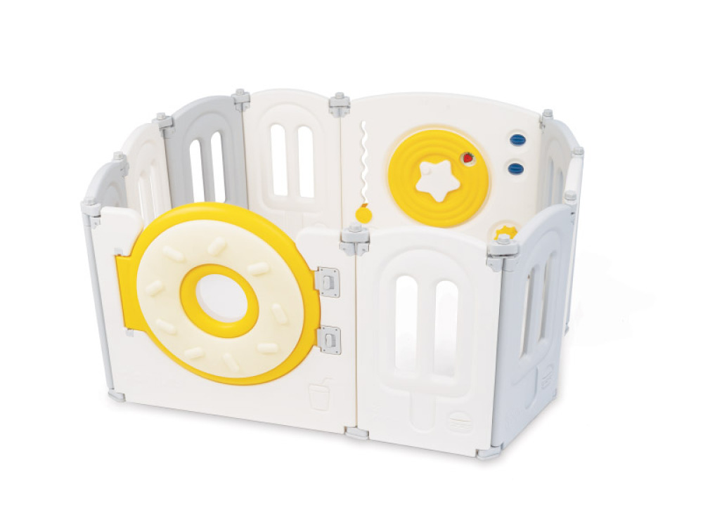 Pastel playpen with manpulative elements