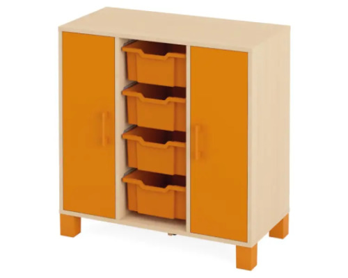 Cabinet with shelves, doors and 4 containers. Orange. Fresh Collection