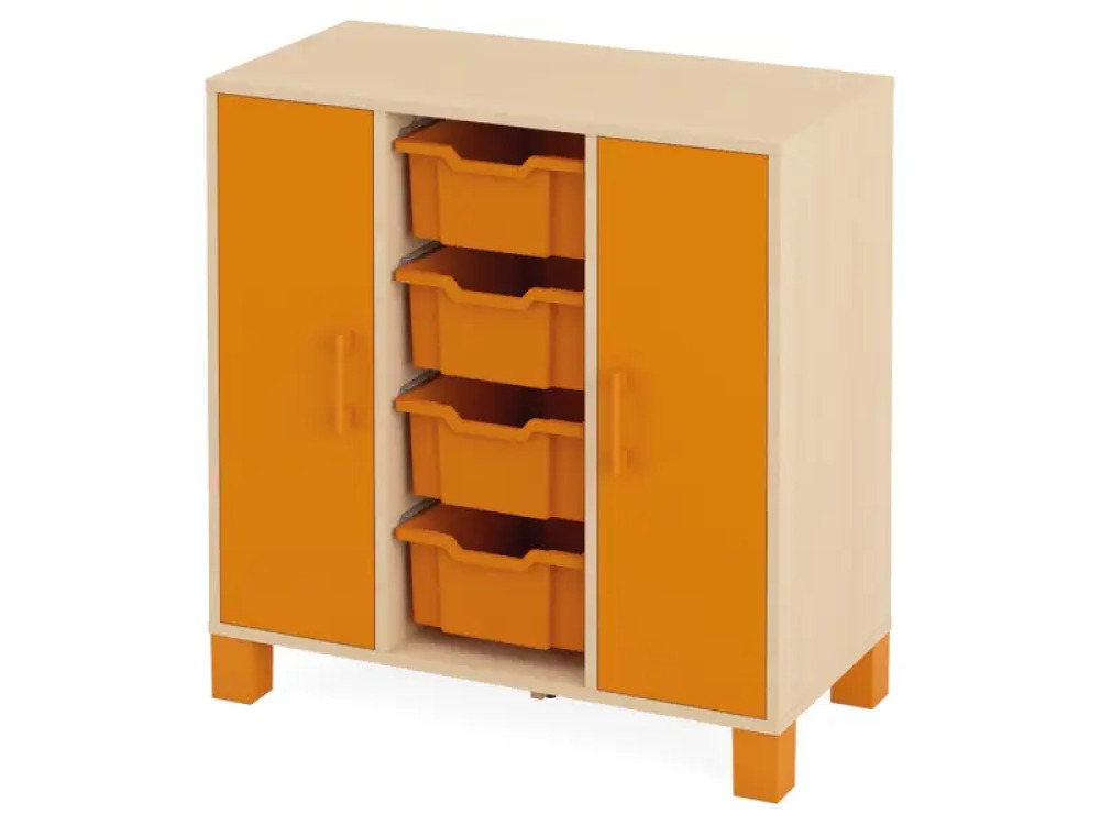 Cabinet with shelves, doors and 4 containers. Orange. Fresh Collection