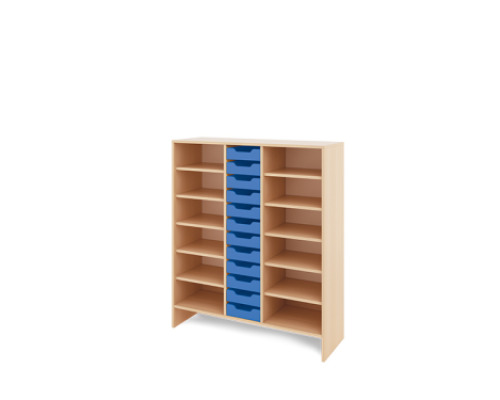 Storage Unit XL with shelves + shallow wooden trays - Blue