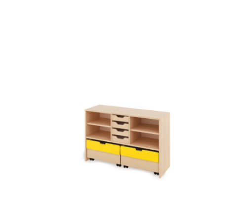 Storage Unit M with shelves + shallow wooden trays & container - Eko