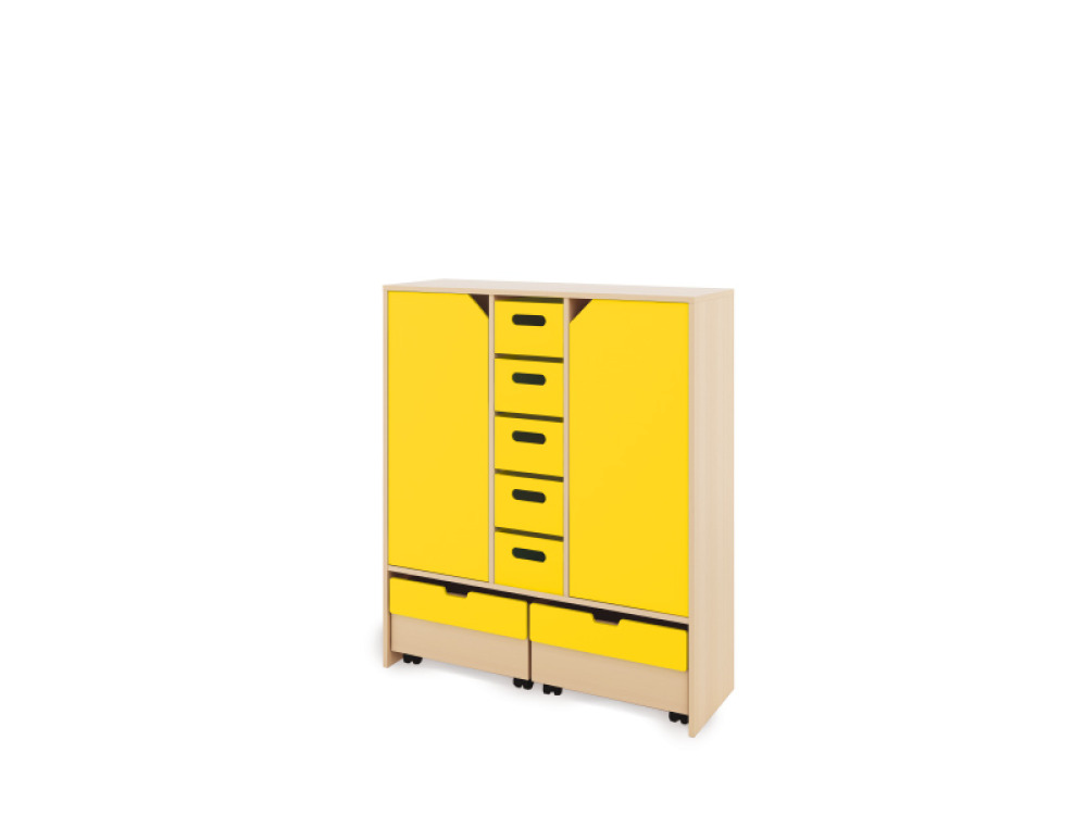 Storage Unit XL with shelves and doors + deep cardboard trays & container - Yellow