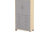A tall wardrobe with drawers and a door with a lock. Grey. Fresh Collection