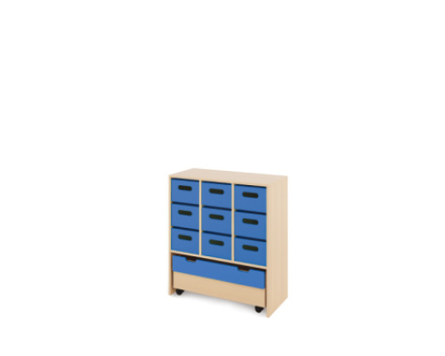 Storage Unit L with deep wooden trays + container - Blue