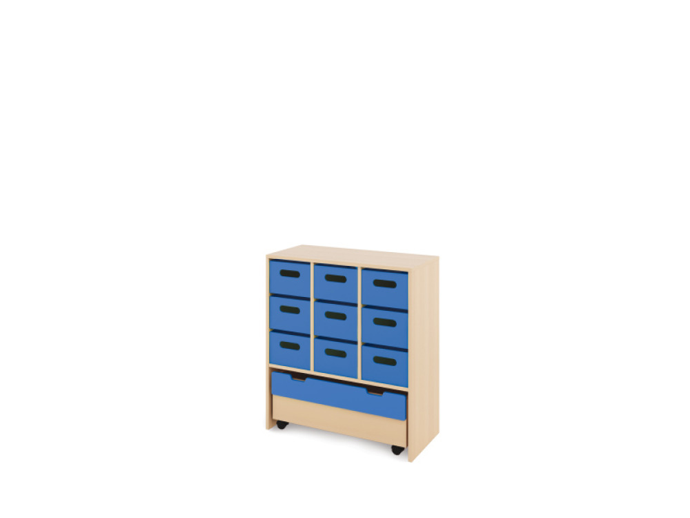 Storage Unit L with deep wooden trays + container - Blue