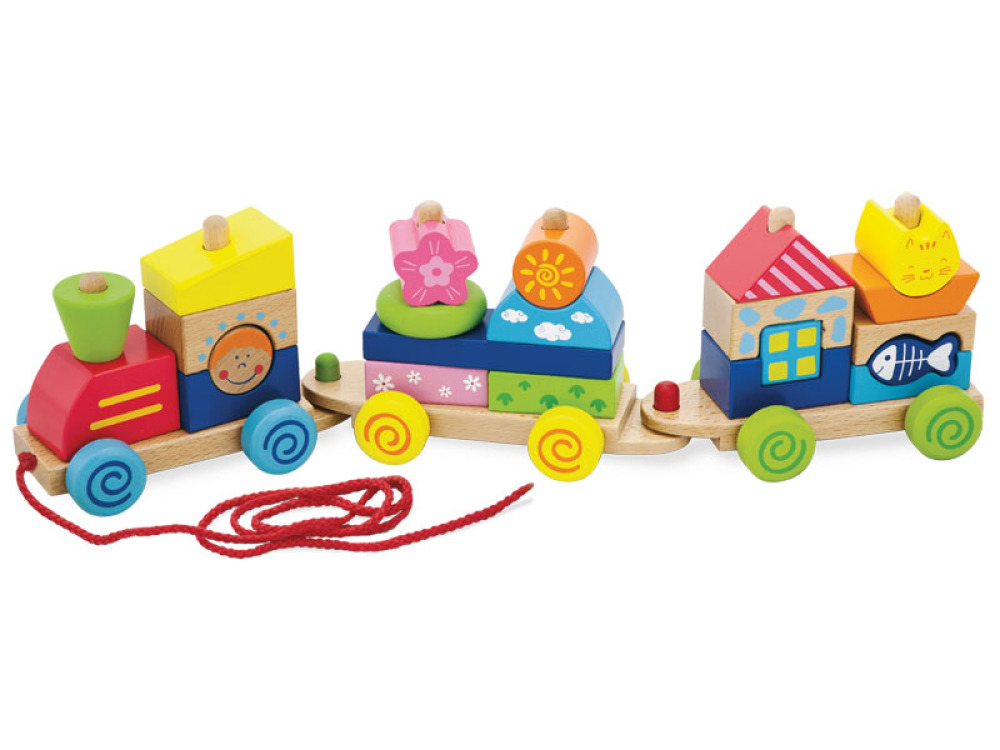 Pull-along train stacker