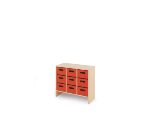 Storage Unit M with deep wooden trays - Red