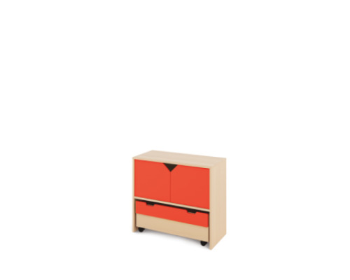 Storage Unit M with shelves + doors & container - Red