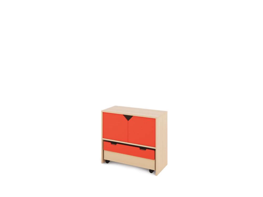 Storage Unit M with shelves + doors & container - Red