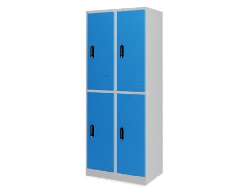 Tall 4-person metal cloakroom with doors - blue