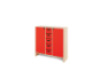 Storage Unit X with shelves and doors + deep wooden trays - Red