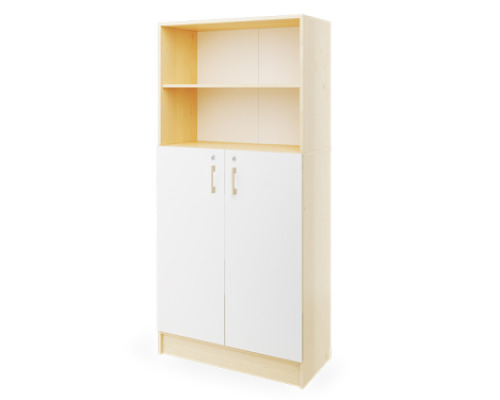 Prima. Tall cabinet with shelves and a pair of 3/4 doors, white, birch