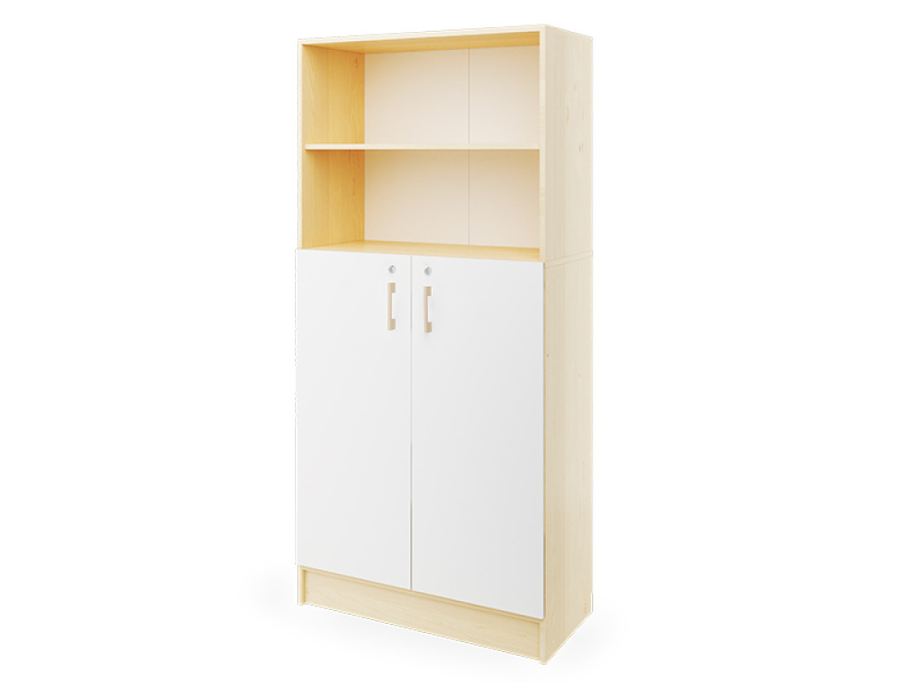 Prima. Tall cabinet with shelves and a pair of 3/4 doors, white, birch