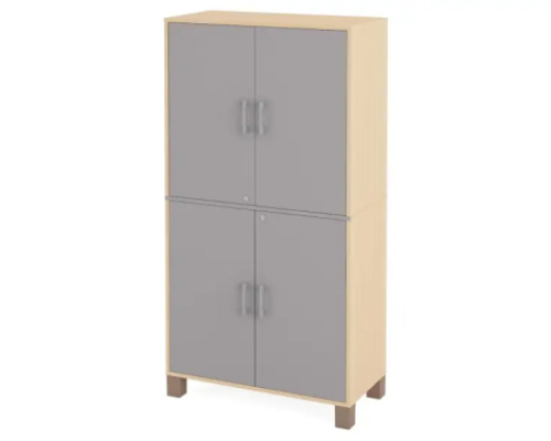 High wardrobe with two pairs of doors with lock. Grey. Fresh Collection