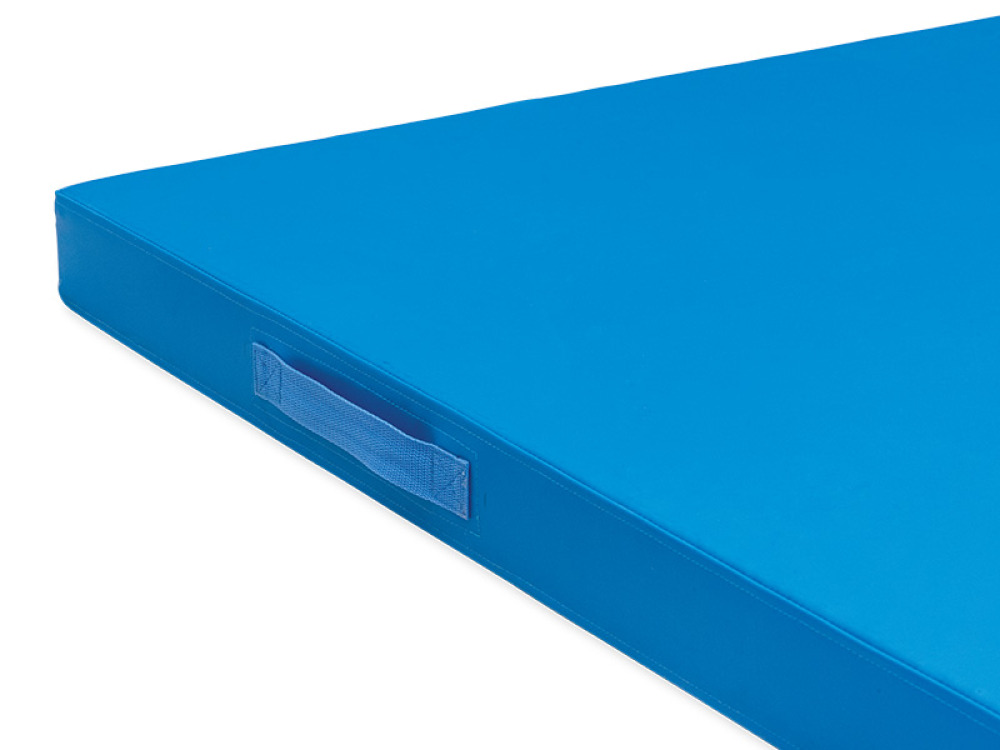Anti-slip gymnastics mat with handles. Blue
