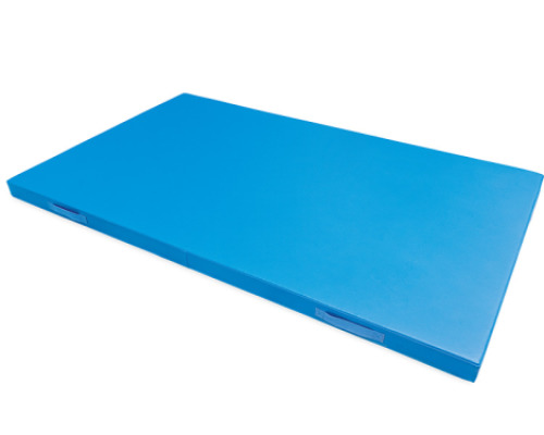 Anti-slip gymnastics mat with handles. Blue