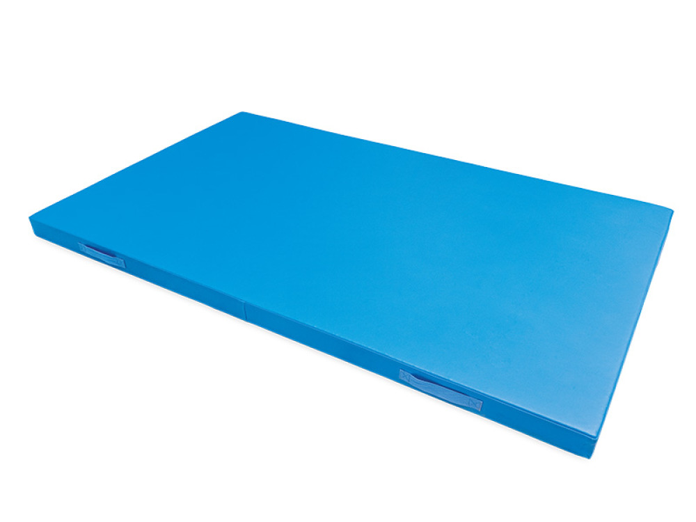 Anti-slip gymnastics mat with handles. Blue