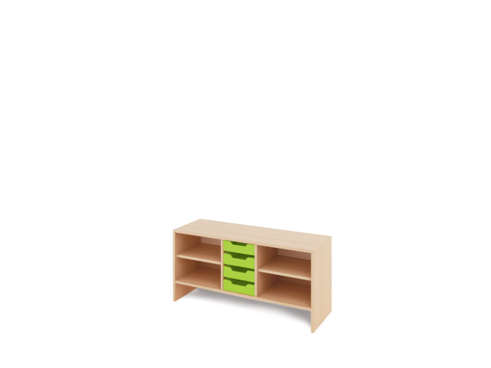 Storage Unit S with shelves + shallow cardboard trays - Green