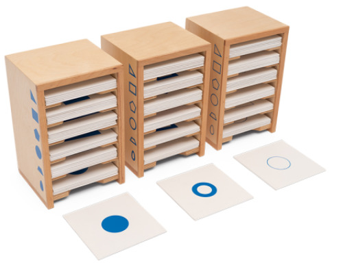 Geometric cabinet. Cabinet with cards with geometric figures