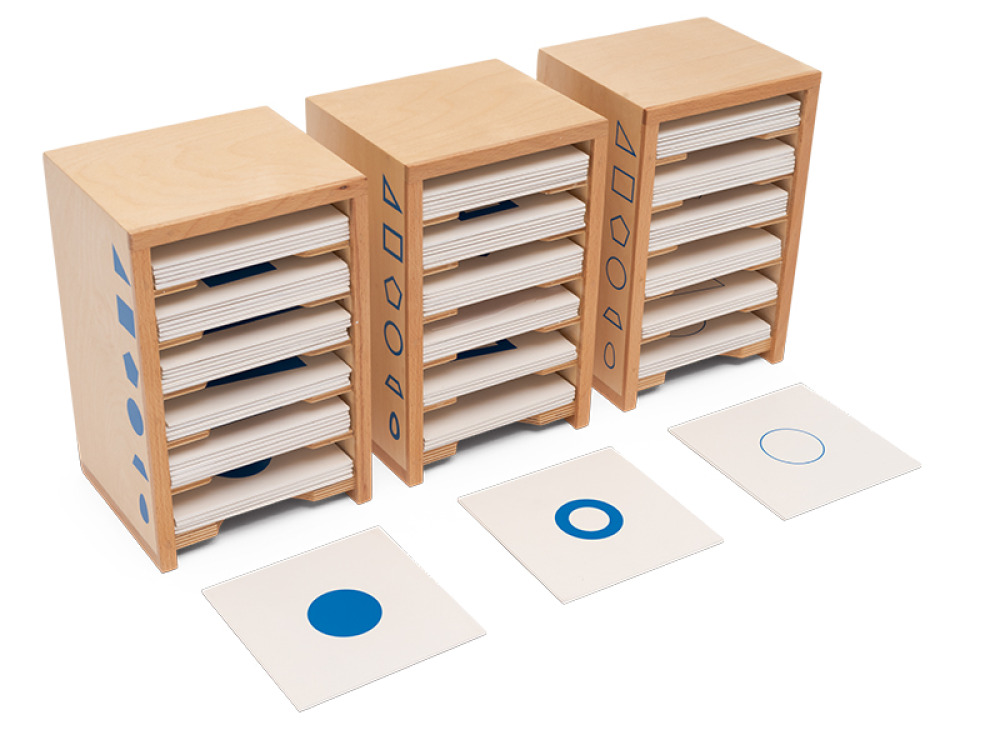 Geometric cabinet. Cabinet with cards with geometric figures