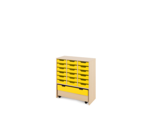 Storage Unit L with shallow wooden trays + container - Yellow