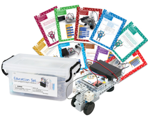 Educational kit with a robot, worksheets and lesson scenarios