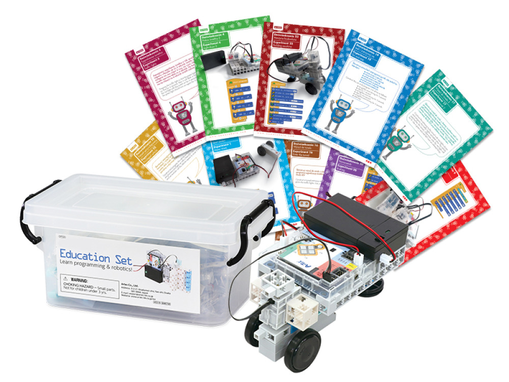 Educational kit with a robot, worksheets and lesson scenarios