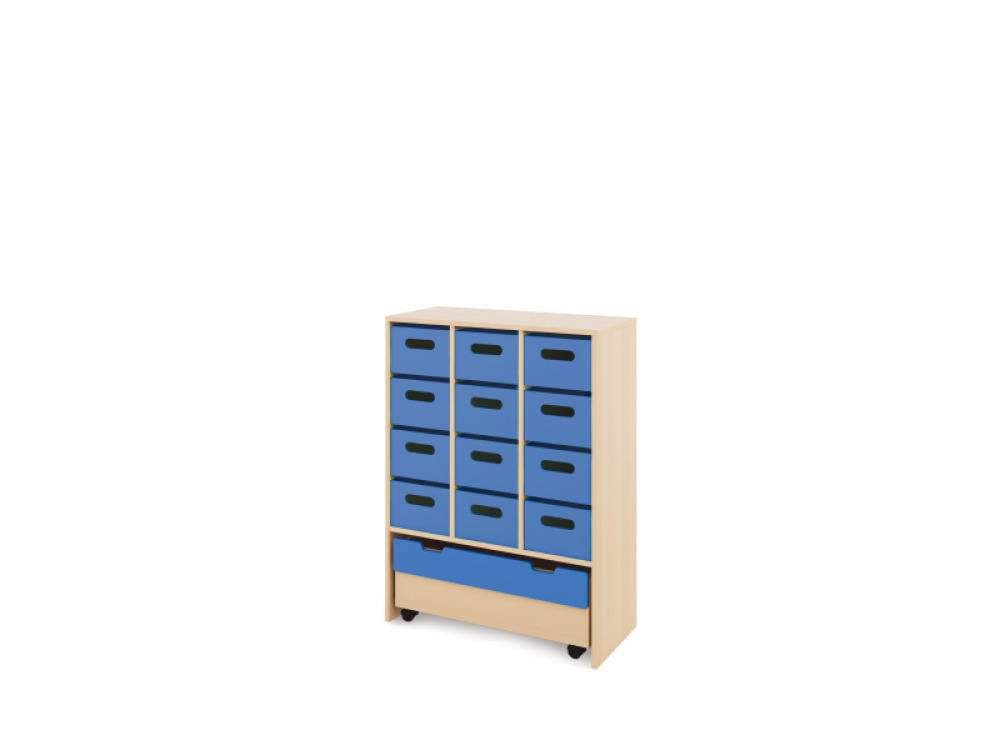 Storage Unit X with deep wooden trays + container - Blue