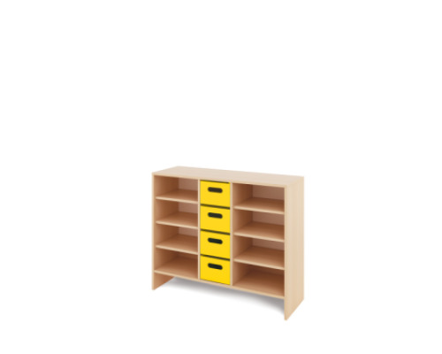 Storage Unit L with shelves + deep cardboard trays - Yellow