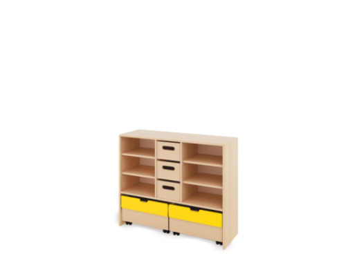 Storage Unit L with shelves + deep cardboard trays & container - Eko