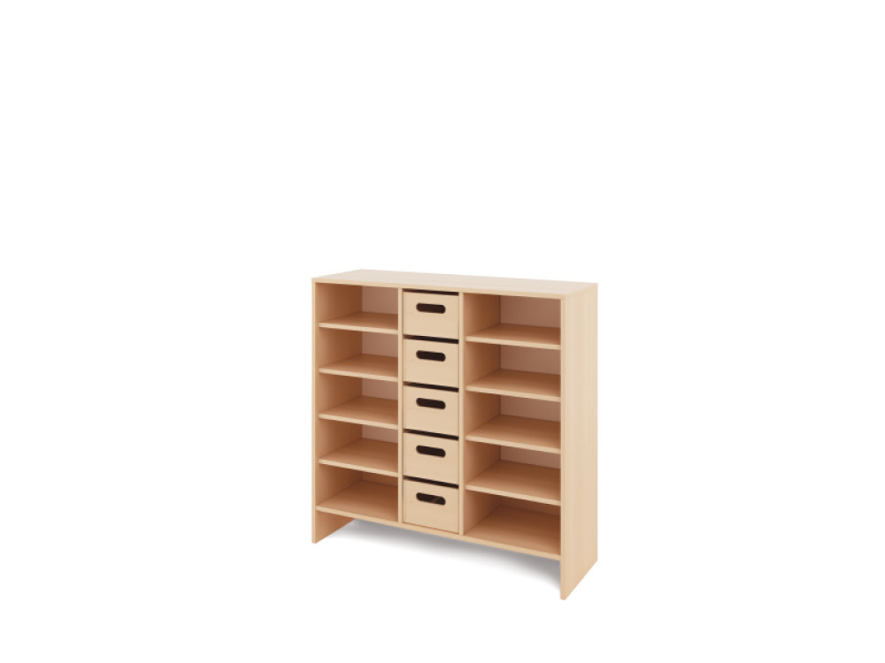 Storage Unit X with shelves + deep cardboard trays - Eko