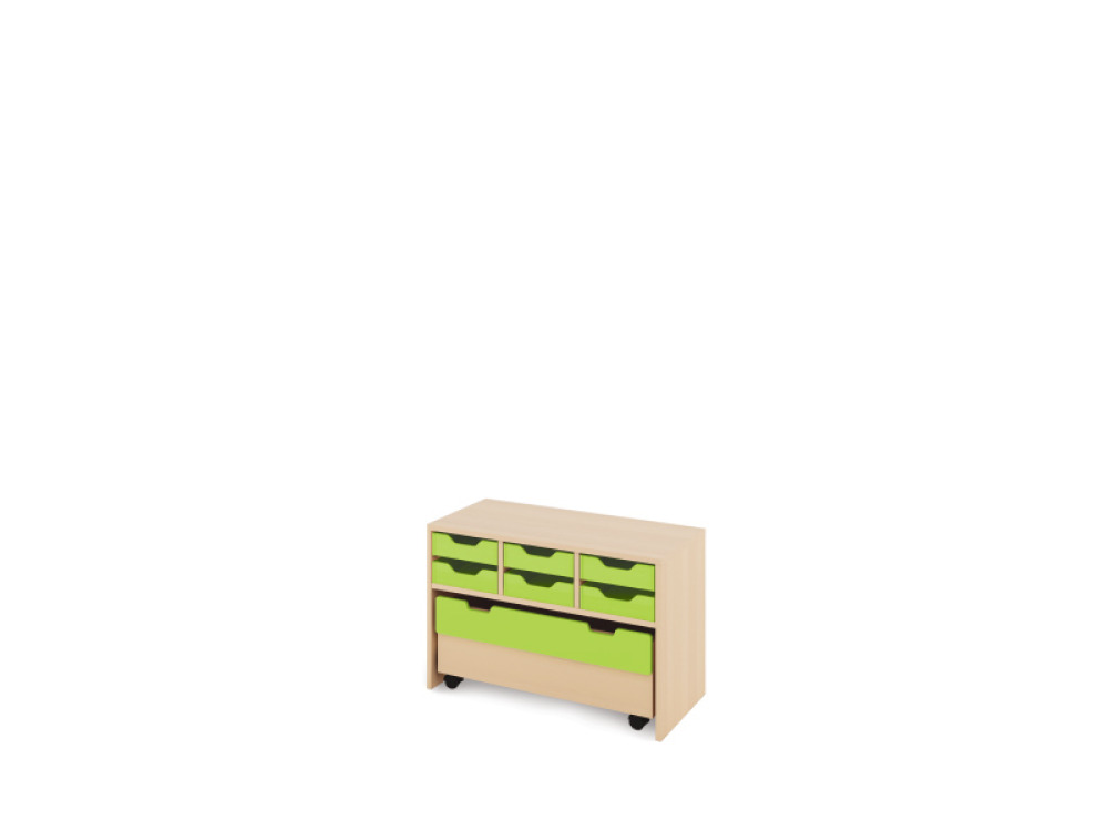 Storage Unit S with shallow wooden trays + container - Green