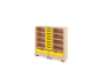 Storage Unit X with shelves + shallow cardboard trays & container - Yellow