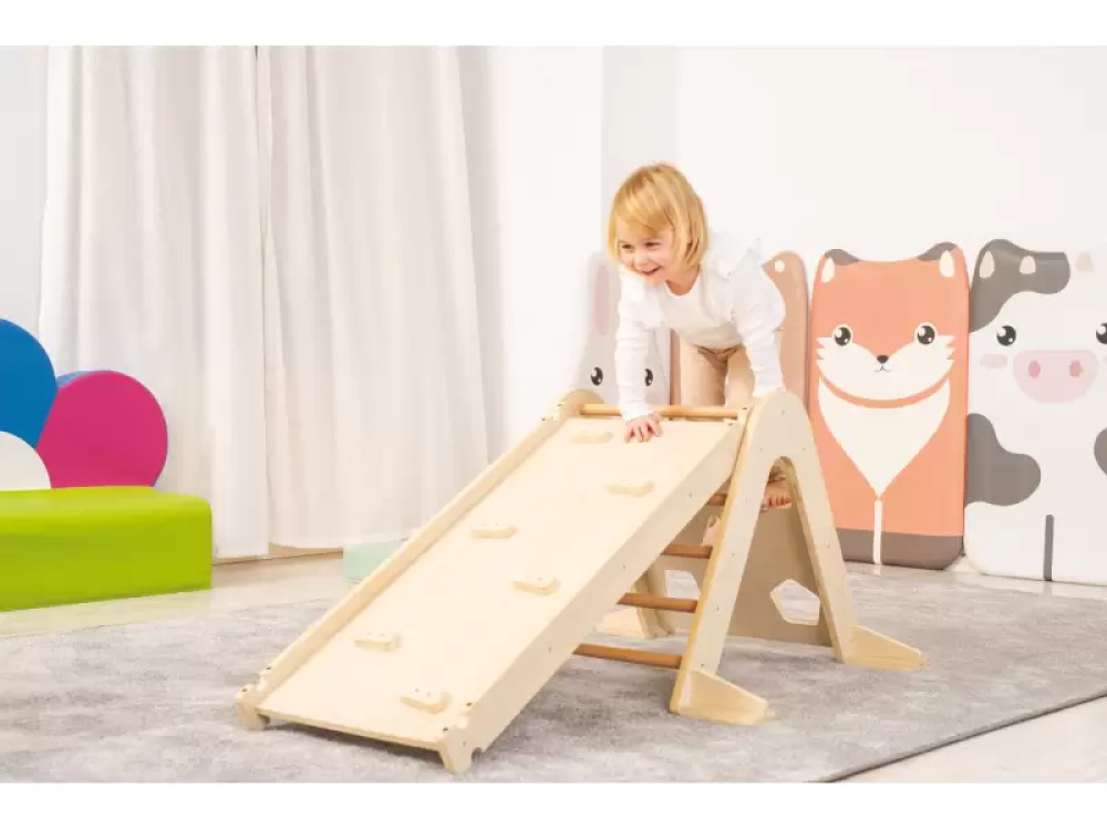 Climbing platform. Wooden gymnastics equipment