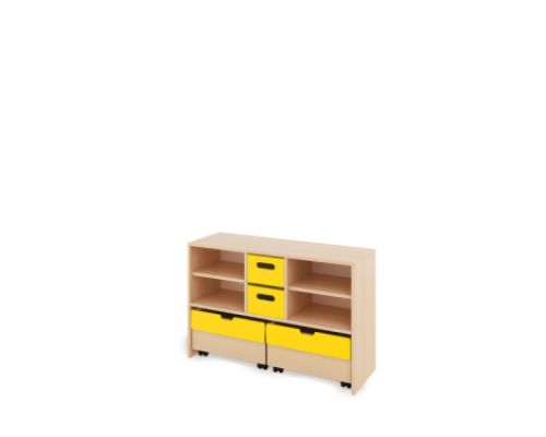 Storage Unit M with shelves + deep cardboard trays & container - Yellow